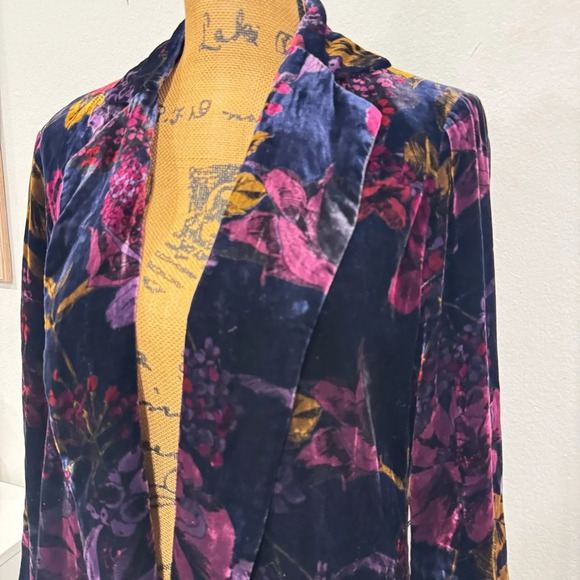 TRINA TURK silk velvet navy floral grand garden loose blazer jacket lapel M - Picture 8 of 9
